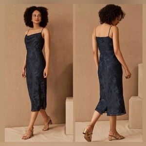 Anthropologie Hutch Midi Dress Size 14 Kinsey Floral Burnout Navy Blue Slip Slit